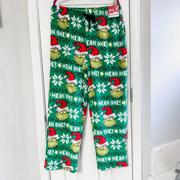 THE GRINCH • Green + White Holiday Christmas Fleece Cozy PJ Pajama Pants - Picture 1 of 5